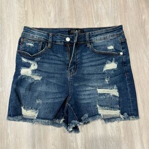 Judy Blue Women's Ripped Jean Shorts - Dark Blue